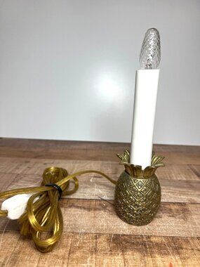 Vintage 1970's Brass Pineapple Candlestick Table Night Light Electric Corded